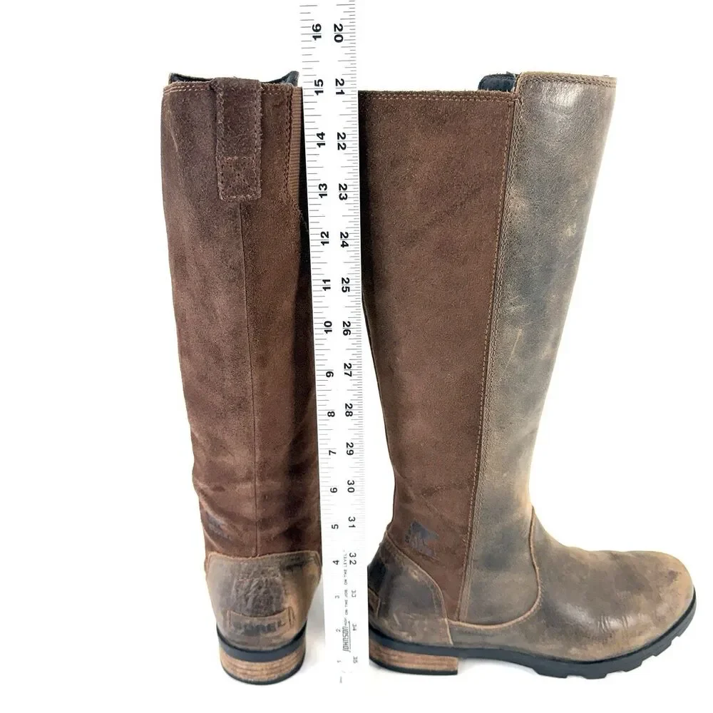 Sorel Boots Womens 6.5 Emelie Tall Riding Brown Leather Side Zip Knee High Block